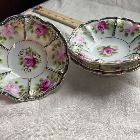 Antique Nippon hand-painted bowls either roses. Gold gilt 1891-1921 - Picture 1 of 8